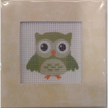 Zöld bagoly gobelin cérnával és papírkerettel 12 x 12 cm
