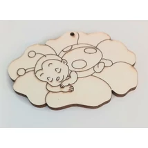 Levélen alvó katica fafigura 4,7 x 7 cm