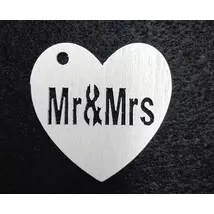Fa Mr&amp;Mrs szív fehér 4 cm