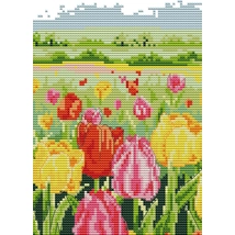 KERESZTSZEMES KÉP CÉRNÁVAL 20x29 cm tulipán mező