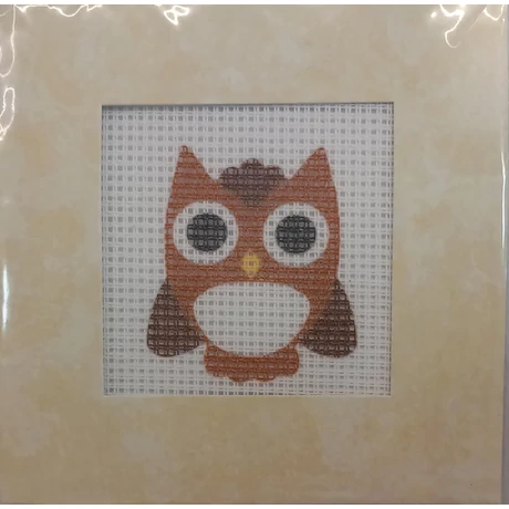 Bagoly gobelin cérnával és papírkerettel 12 x 12 cm