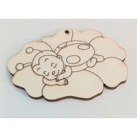 Levélen alvó katica fafigura 4,7 x 7 cm