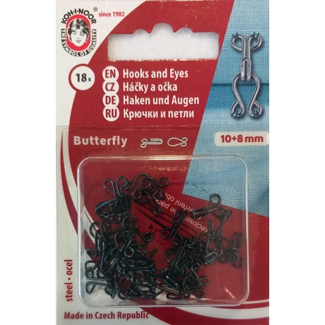 Horgos kapocs fekete, 10 x 8 mm, 18 pár