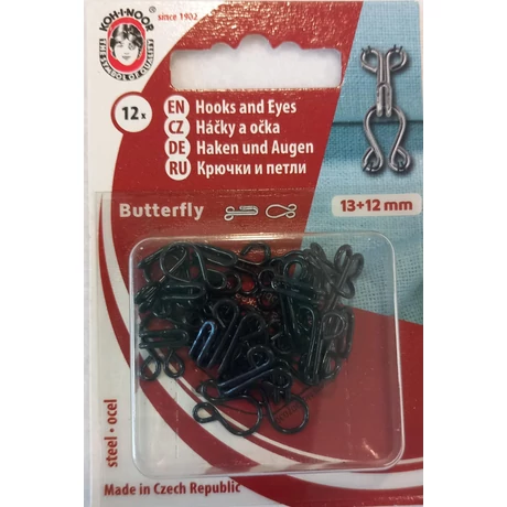 Horgos kapocs fekete, 13 x 12 mm, 12 pár