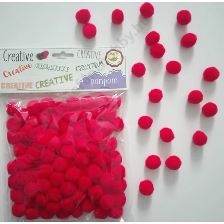 Pompon 15mm 100 db piros