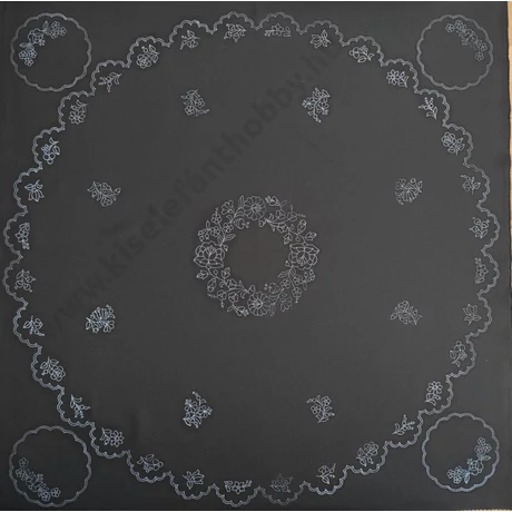 Előnyomott hímezhető kézimunka terítő - kalocsai minta 90x90 cm - 21 fekete színű