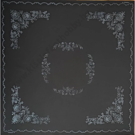 Előnyomott hímezhető kézimunka terítő - kalocsai minta 90x90 cm - 4 fekete színű