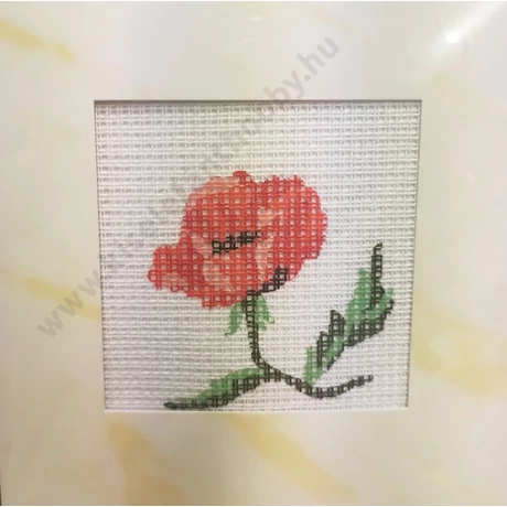 Pipacs gobelin cérnával és papírkerettel 12 x 12 cm