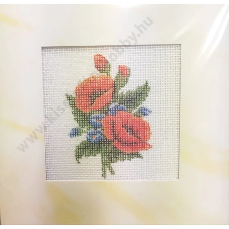 Pipacs csokor tűgobelin cérnával és papírkerettel 12 x 12 cm