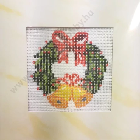 Karácsonyi koszorú gobelin cérnával és papírkerettel 12 x 12 cm