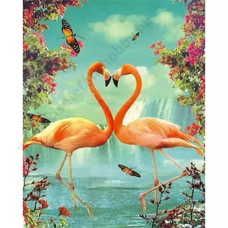 Flamingók - Gyémántszemes kirakó - 36x46cm - Kerek köves