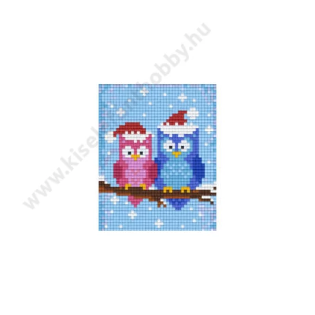 Baglyok mikulás sapkában pixelhobby kirakó készlet