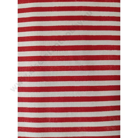 Piros-fehér keskeny csíkos vászon, 150 cm széles