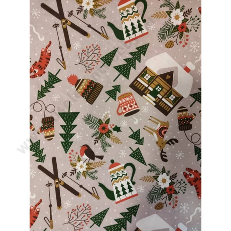 Karácsonyi vastag pamutvászon - apró mintás,150 cm széles
