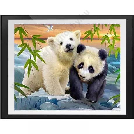 Jegesmedve és Panda - Gyémántszemes kirakó - 30x40cm - Kerek köves