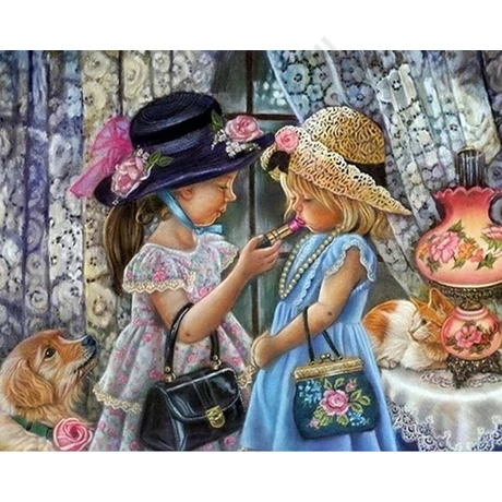 Gyémántszemes kép szett 45x55 cm  - kislányok