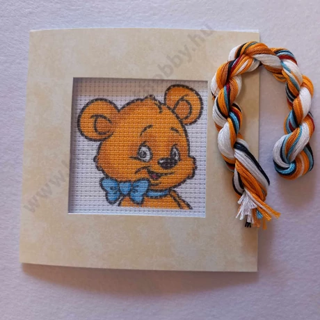 Gobelin cérnával és papírkerettel 6,5x6,5 cm, macika