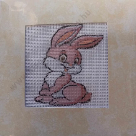 Gobelin cérnával és papírkerettel 6,5 x 6,5 cm, rózsaszín kis nyuszi