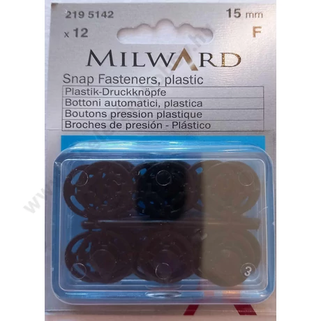 Műanyag fekete patent, 15 mm, 12 db