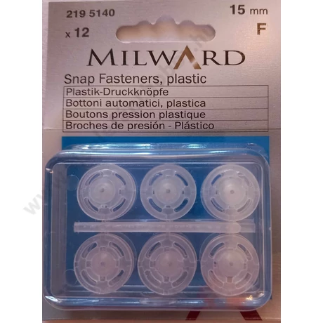 Műanyag patent átlátszó, 15 mm, 12 db